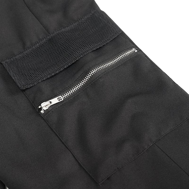 DEVIL FASHION Women's Punk Buckles Drawstring Suspender Pants