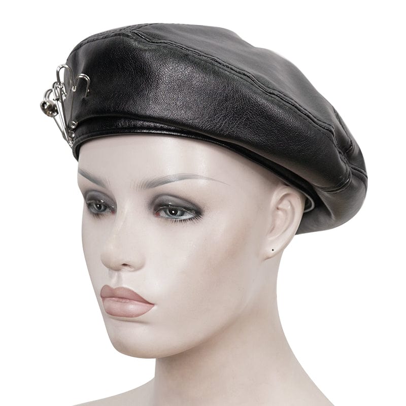 DEVIL FASHION Women's Punk Clips Faux Leather Hat