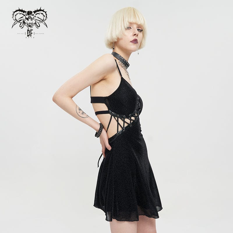 DEVIL FASHION Women's Punk Cutout Asymmetrical Strappy Slip Dress