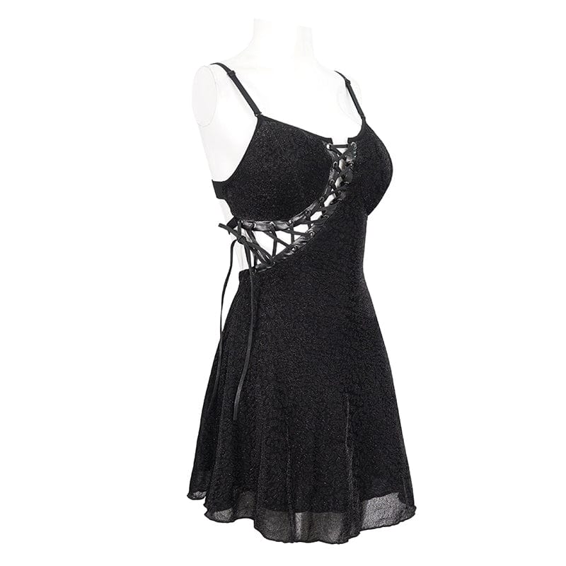 DEVIL FASHION Women's Punk Cutout Asymmetrical Strappy Slip Dress