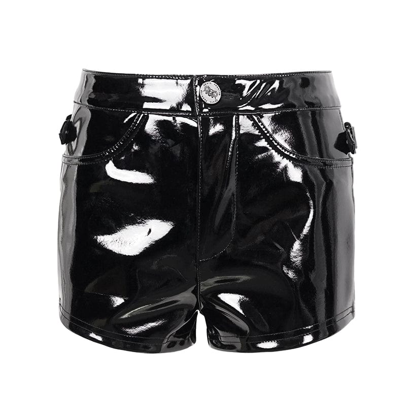 DEVIL FASHION Women's Punk Cutout Patent Leather Shorts