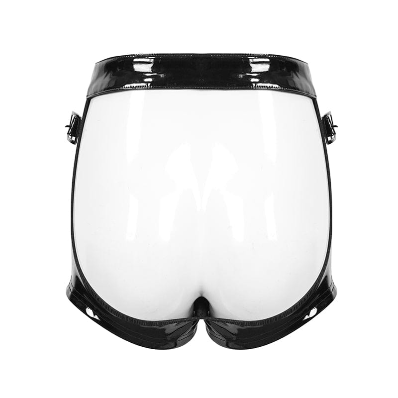 DEVIL FASHION Women's Punk Cutout Patent Leather Shorts