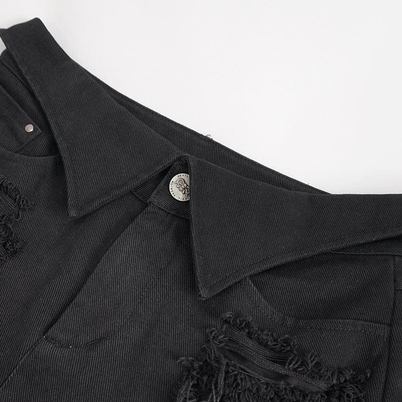 DEVIL FASHION Women's Punk Detachable Mesh Splice Ripped Pants