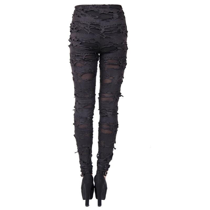 DEVIL FASHION Women's Punk Layered Distressed Trousers