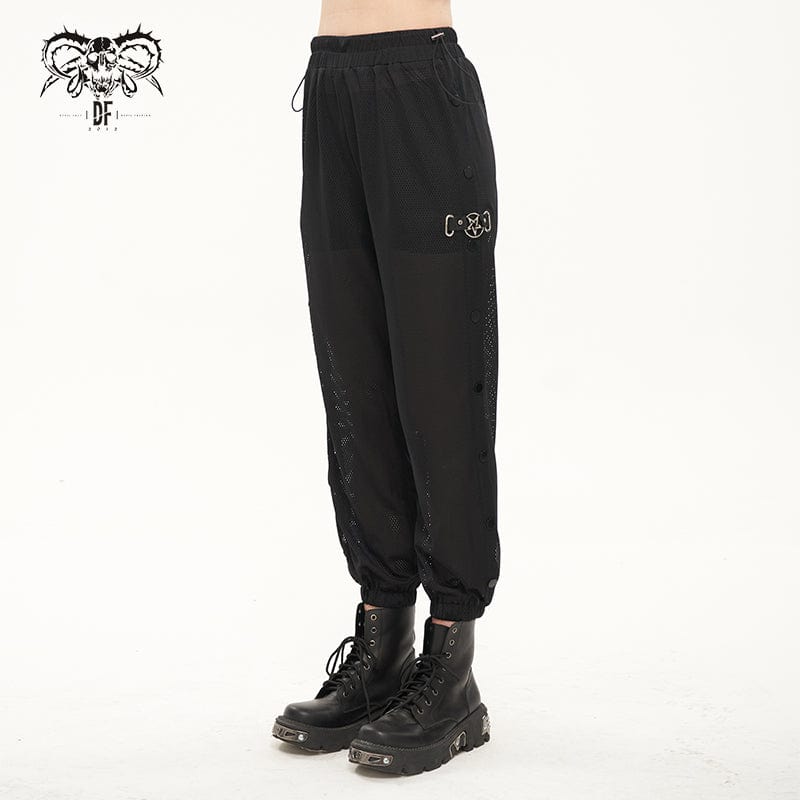 DEVIL FASHION Women's Punk Mesh Buttoned Jogger Pants