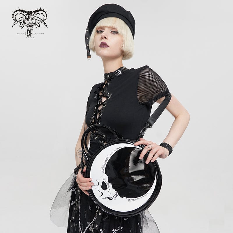 DEVIL FASHION Women's Punk Moon Skull Faux Patent Leather Bag