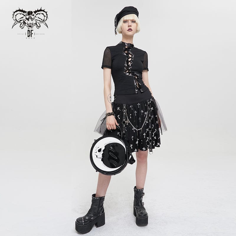 DEVIL FASHION Women's Punk Moon Skull Faux Patent Leather Bag