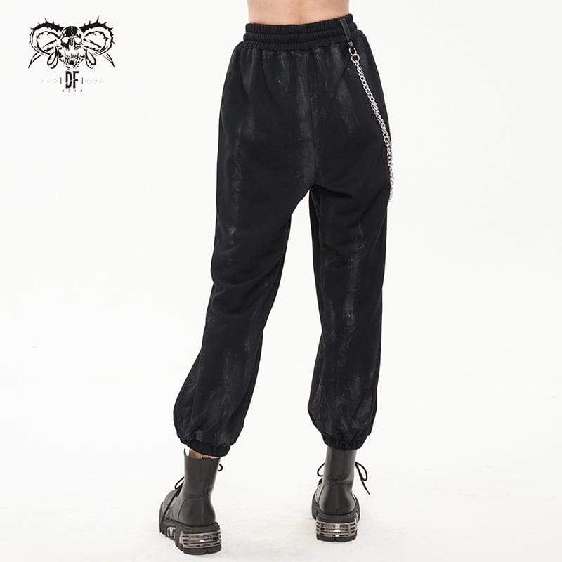 DEVIL FASHION Women's Punk Ripped Metal Chain Lantern Pants