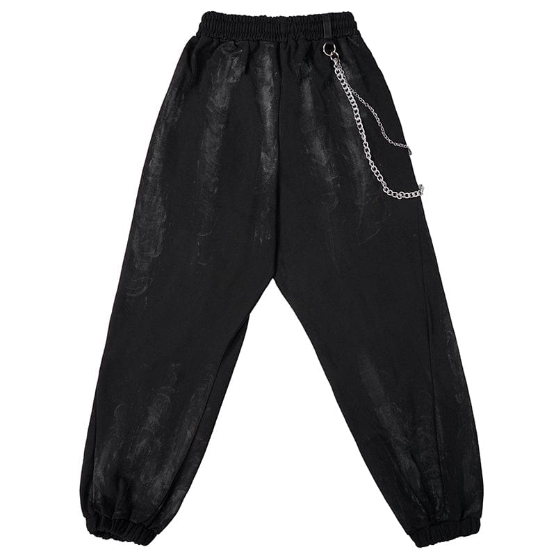 DEVIL FASHION Women's Punk Ripped Metal Chain Lantern Pants