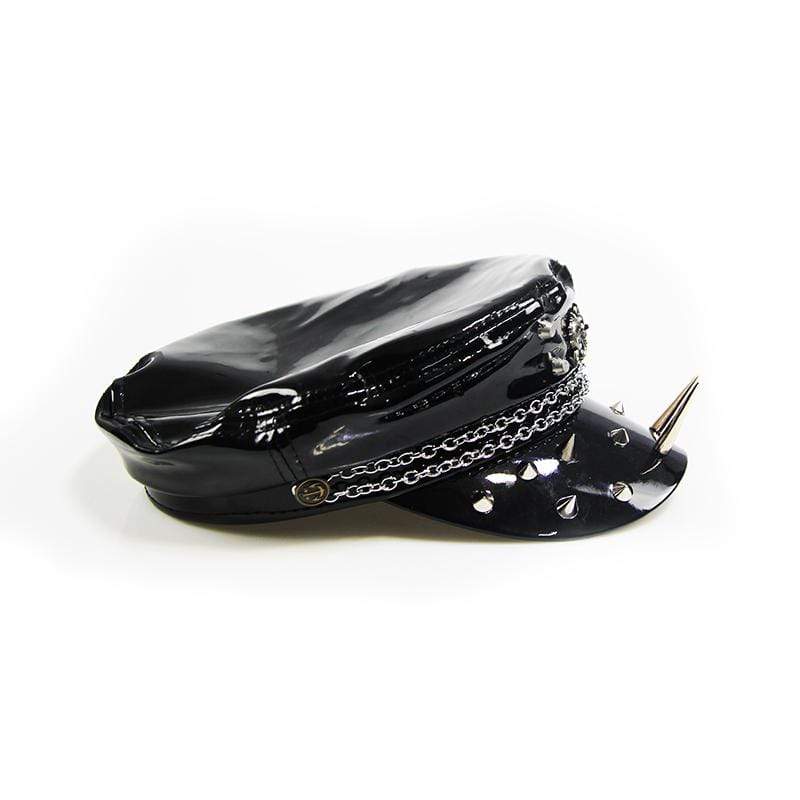 DEVIL FASHION Women's Punk Rivets Skull Faux Leather Cap