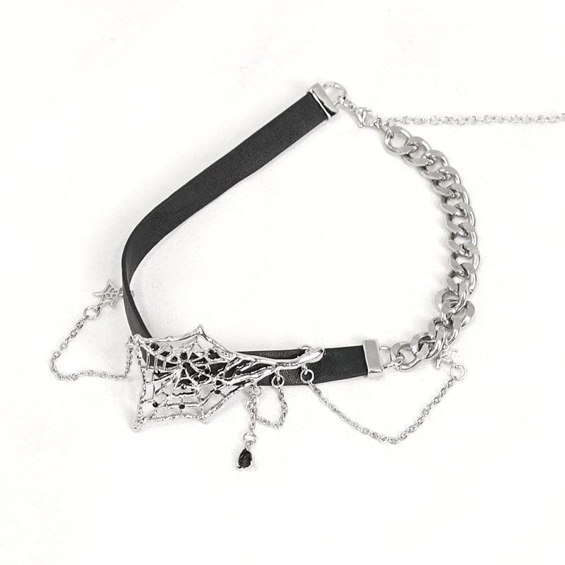 DEVIL FASHION Women's Punk Spider Web Metal Chain Choker