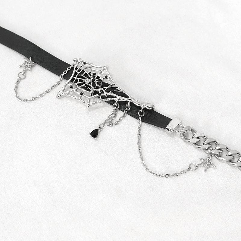 DEVIL FASHION Women's Punk Spider Web Metal Chain Choker