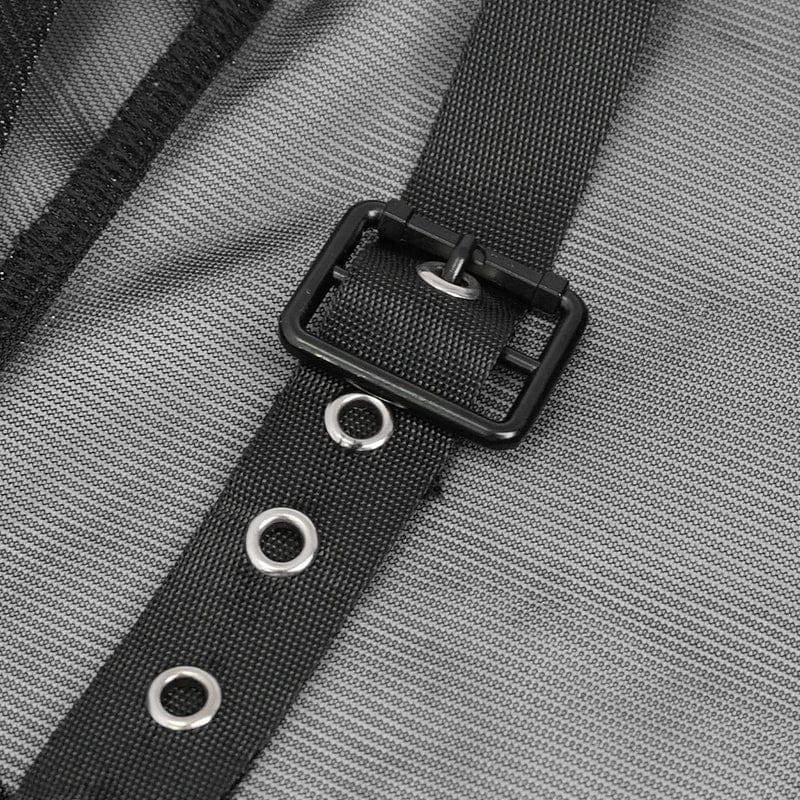 DEVIL FASHION Women's Punk Stand Collar Slash Shoulder Sheer Shirt