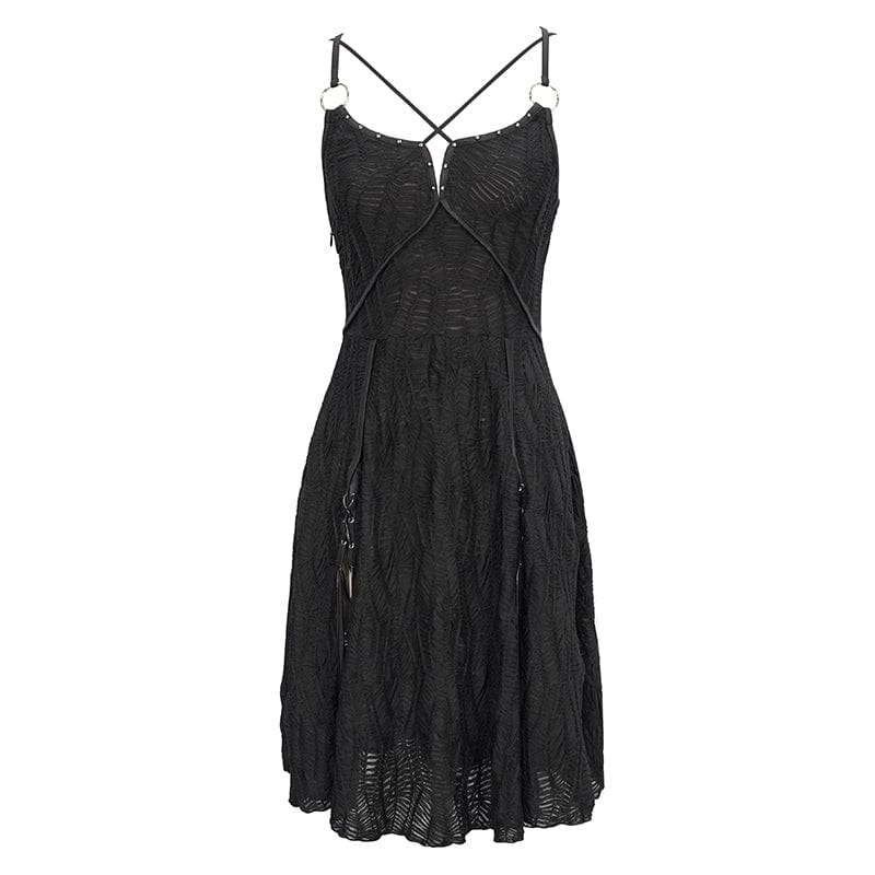 DEVIL FASHION Women's Punk Stappy Plunging Side Slit Slip Dress