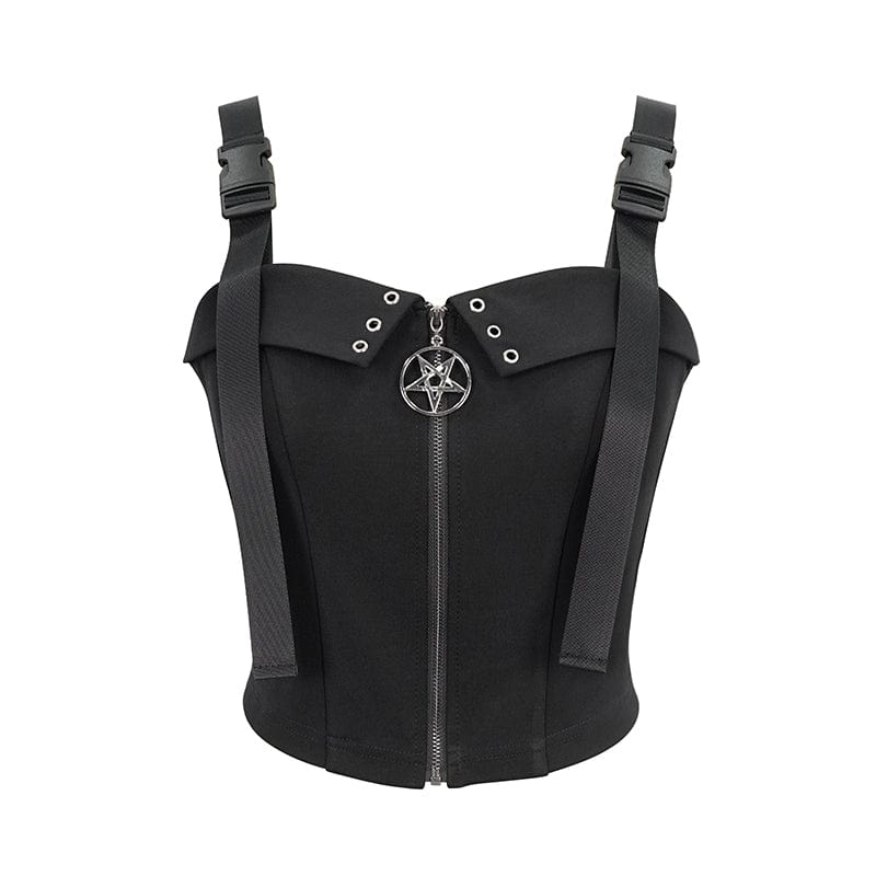 DEVIL FASHION Women's Punk Star Zipper Buckle Bustier