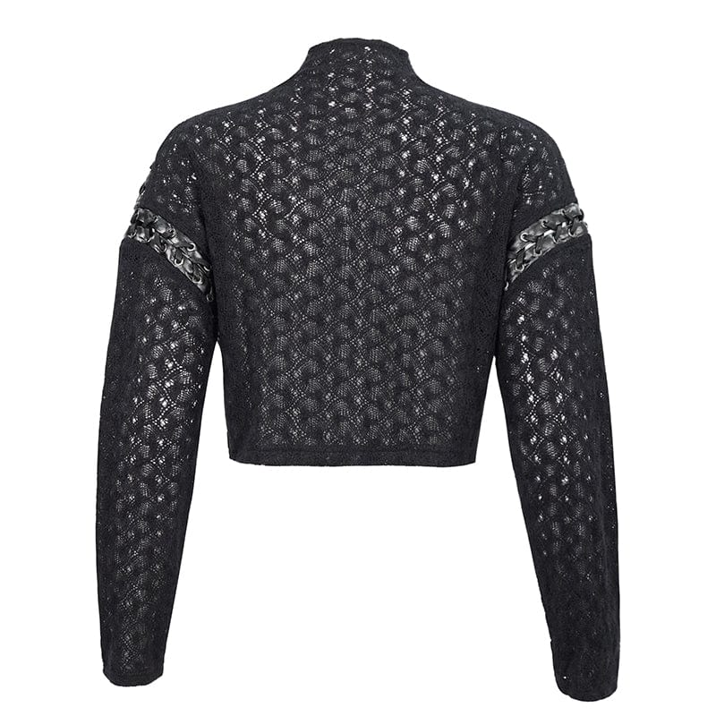 DEVIL FASHION Women's Punk Stitching Zipper Short Sweater