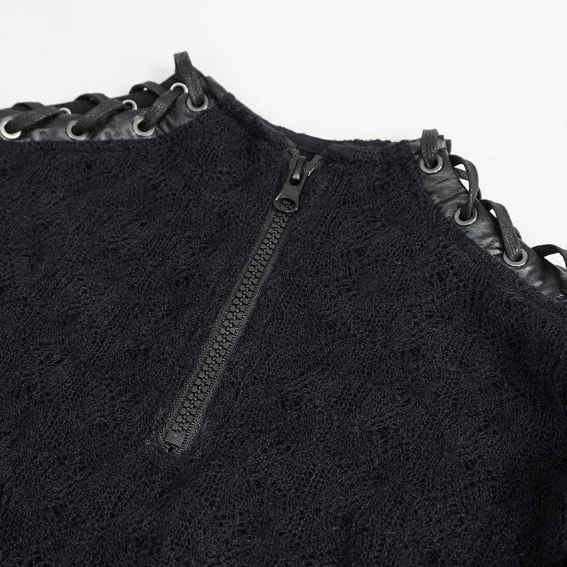 DEVIL FASHION Women's Punk Stitching Zipper Short Sweater