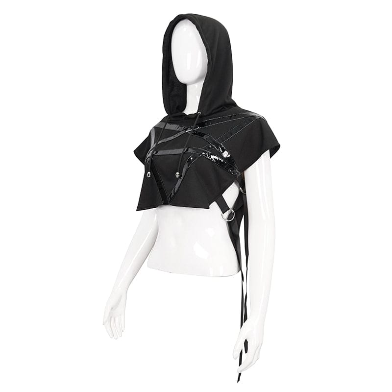 DEVIL FASHION Women's Punk Strap Splice Asymmetric Short Sleeved Crop Top