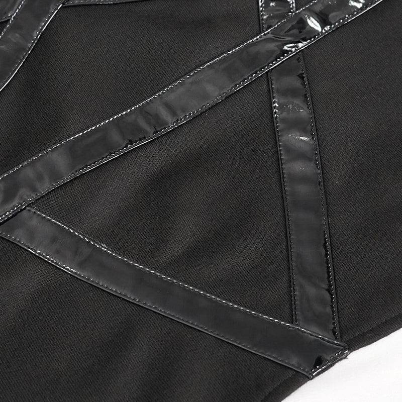 DEVIL FASHION Women's Punk Strap Splice Asymmetric Short Sleeved Crop Top