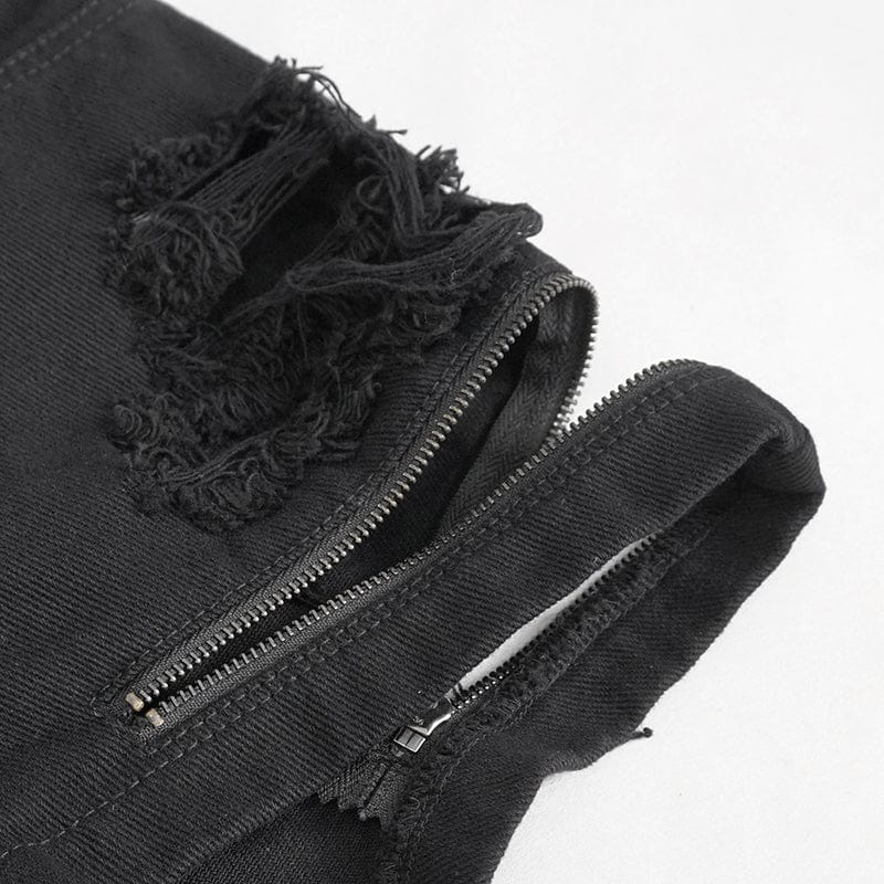 DEVIL FASHION Women's Punk Strappy Irregular Ripped Shorts