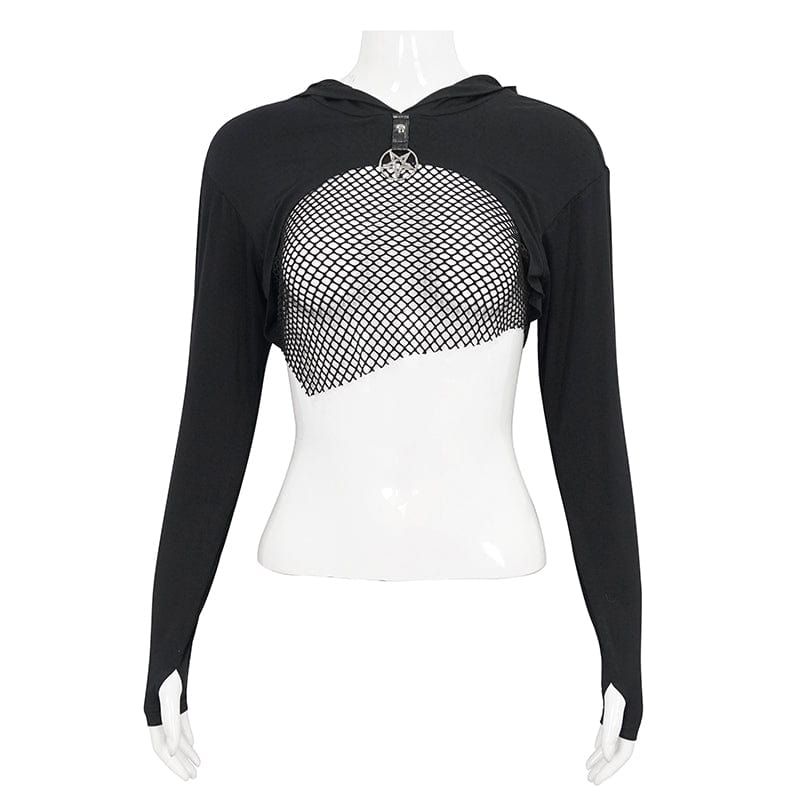 DEVIL FASHION Women's Punk Strappy Mesh Splice Cape