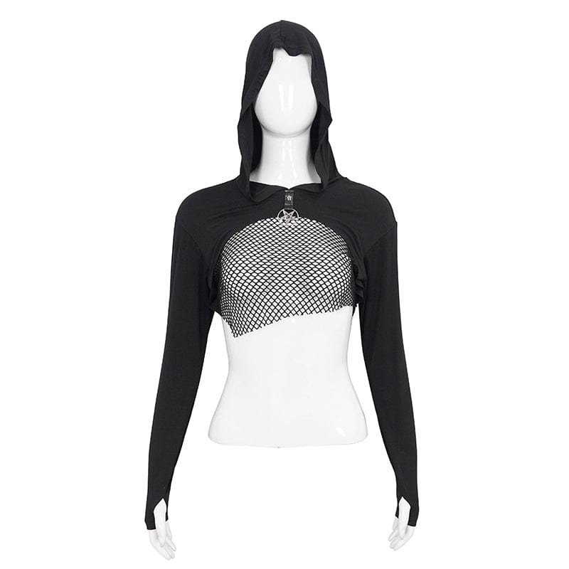 DEVIL FASHION Women's Punk Strappy Mesh Splice Cape