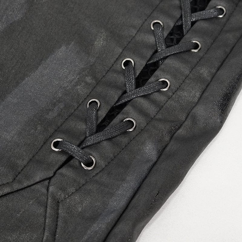 DEVIL FASHION Women's Punk Strappy Mesh Splice Leggings