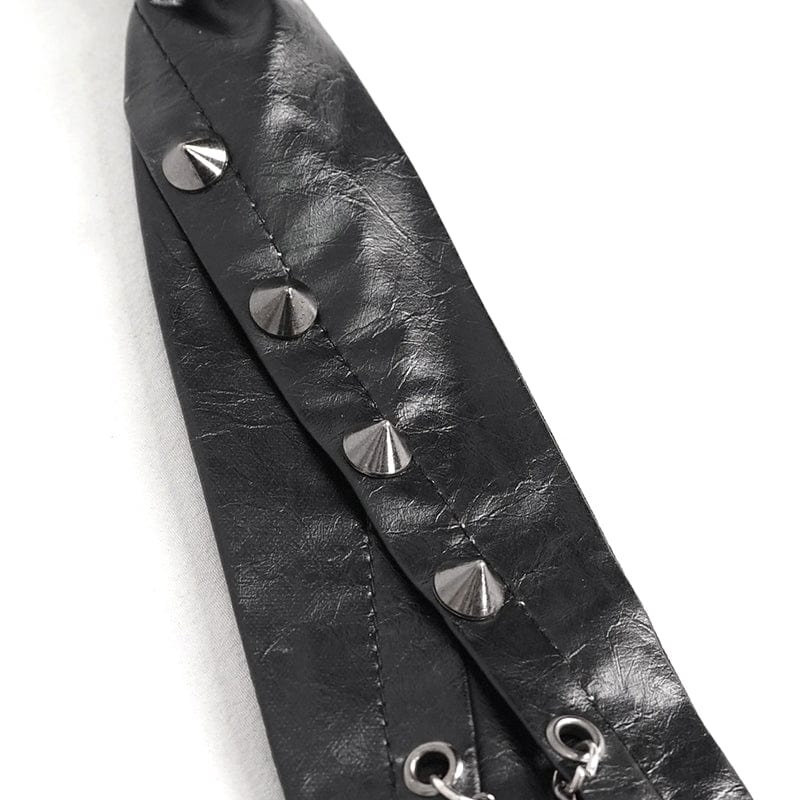 DEVIL FASHION Women's Punk Studded Chain Faux Leather Tie