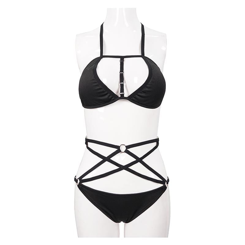 Women's Punk Triangle Halterneck Strappy Bikini