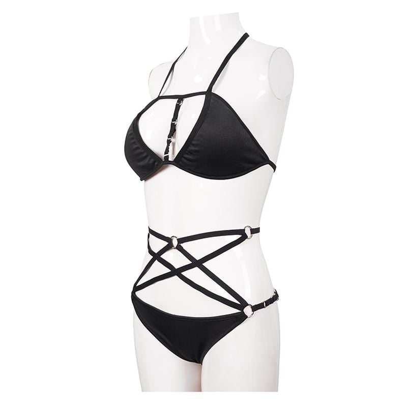 Women's Punk Triangle Halterneck Strappy Bikini