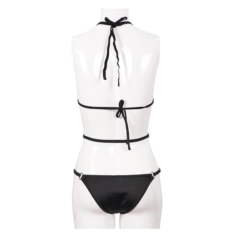 Women's Punk Triangle Halterneck Strappy Bikini