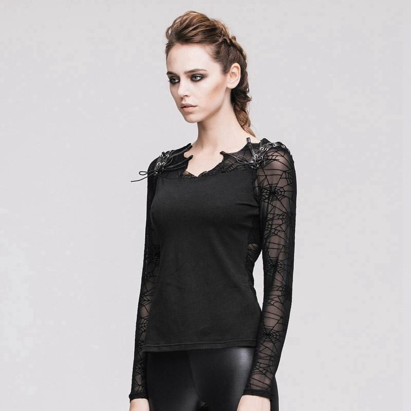 DEVIL FASHION Women's Spiderweb Short Goth Top
