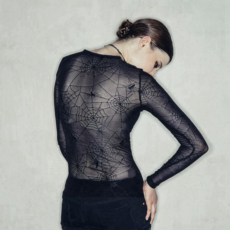 Women's Velvet and Spider Web Lace Top
