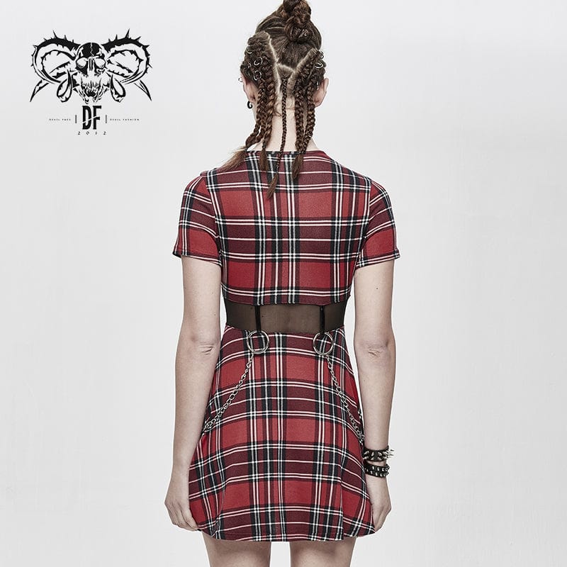 DEVIL FASHION Women's Vintage Gothic Red Plaid Dress