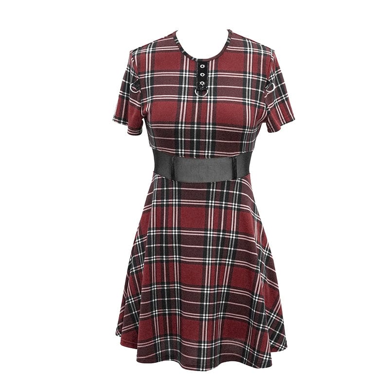 DEVIL FASHION Women's Vintage Gothic Red Plaid Dress