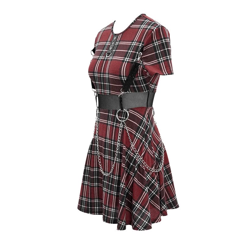 DEVIL FASHION Women's Vintage Gothic Red Plaid Dress