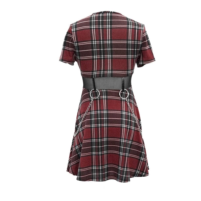 DEVIL FASHION Women's Vintage Gothic Red Plaid Dress