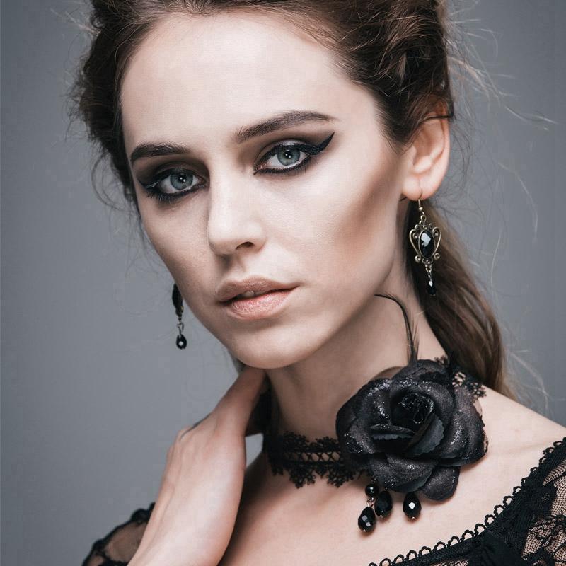 Women's Vintage Lace and Rose Neck Band