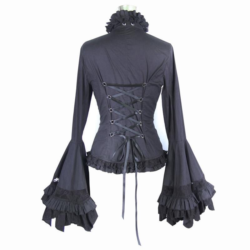 DEVIL FASHION Women's Vintage Short Ruffled Top With Trumpet Sleeves