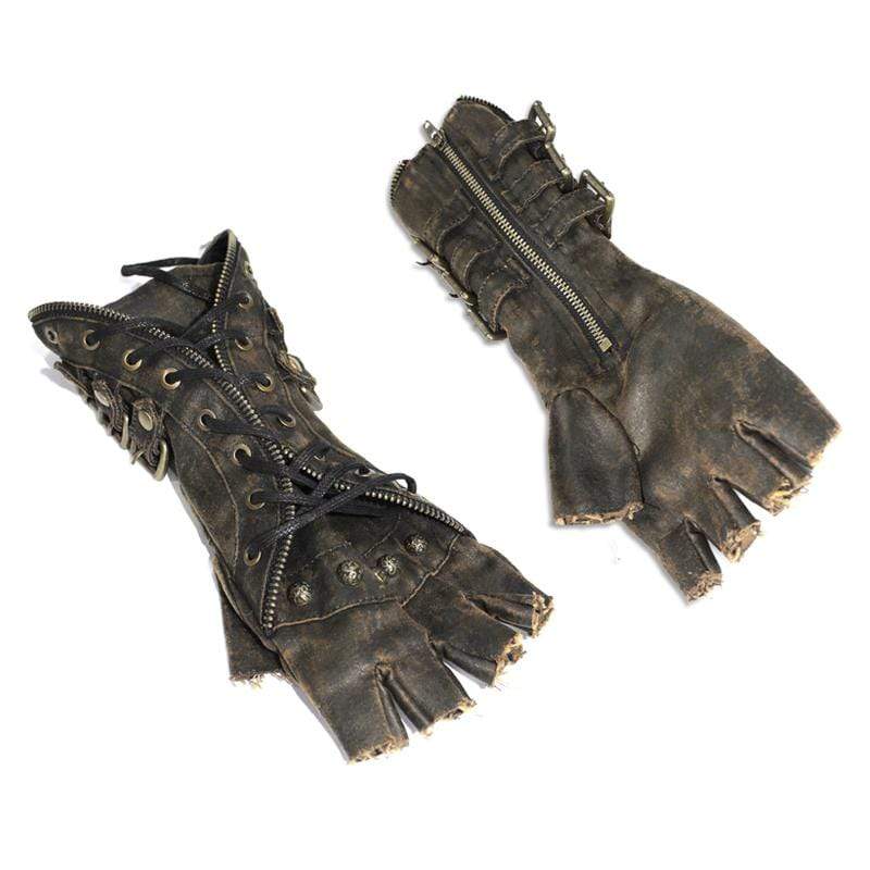 Women's Zipper Belt Rivets Faux Leather Gloves