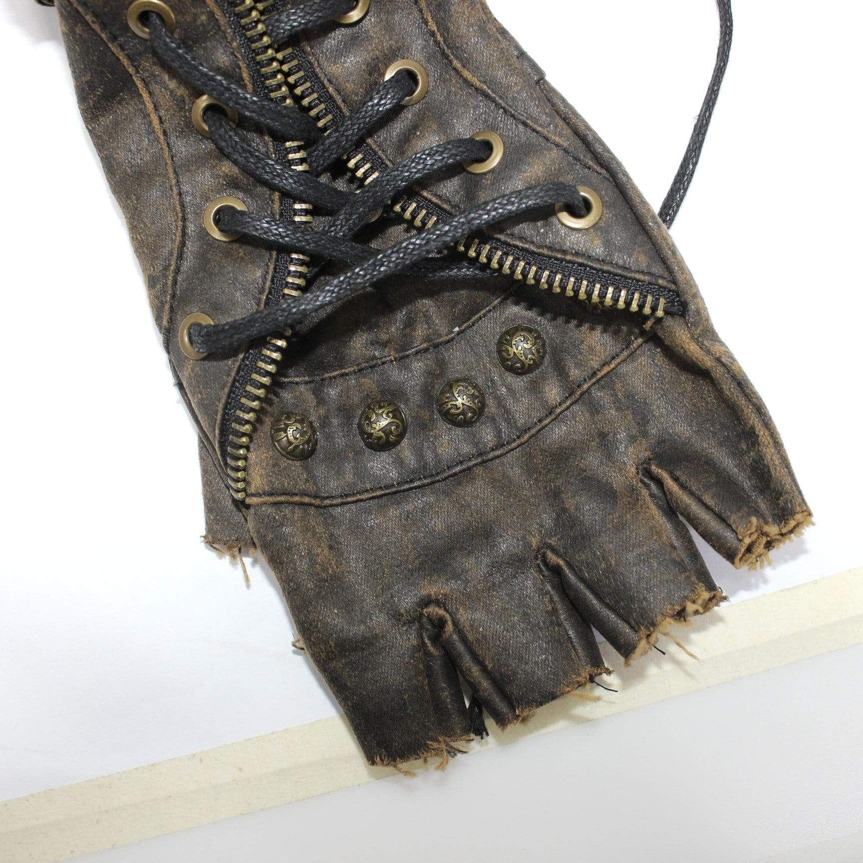 Women's Zipper Belt Rivets Faux Leather Gloves