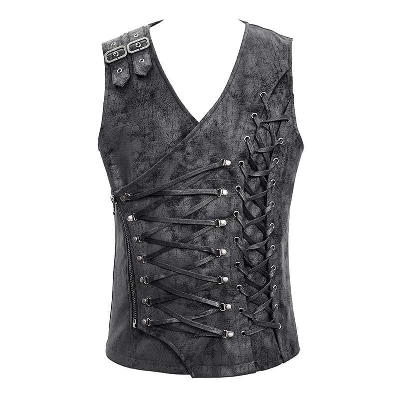 Men's Faux Leather Ropes Zipper Fly Waistcoats