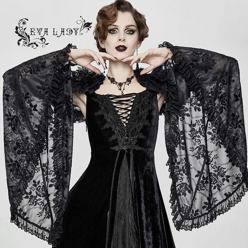 Women's Gorgeous Ruffled Floral Lace Flare Sleeved Capes