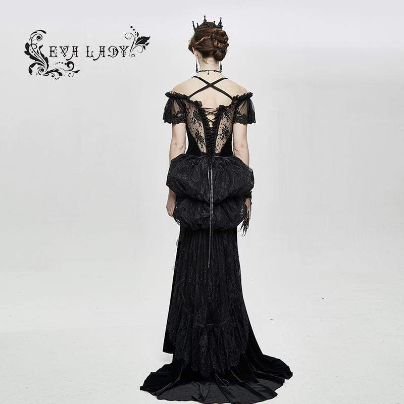 EVA LADY Women's Gorgeous Sheer Floral Lace Ruffled Fitted Corsets With Detachable Hem