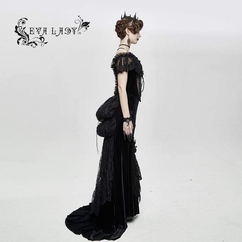 EVA LADY Women's Gorgeous Sheer Floral Lace Ruffled Fitted Corsets With Detachable Hem