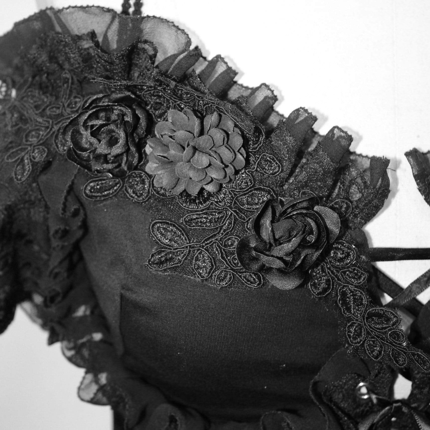 EVA LADY Women's Gorgeous Sheer Floral Lace Ruffled Fitted Corsets With Detachable Hem