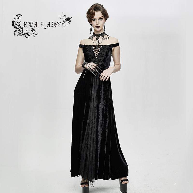 EVA LADY Women's Gorgeous Sleeveless Lace Embroidered Velvet Dresses Wedding Dress