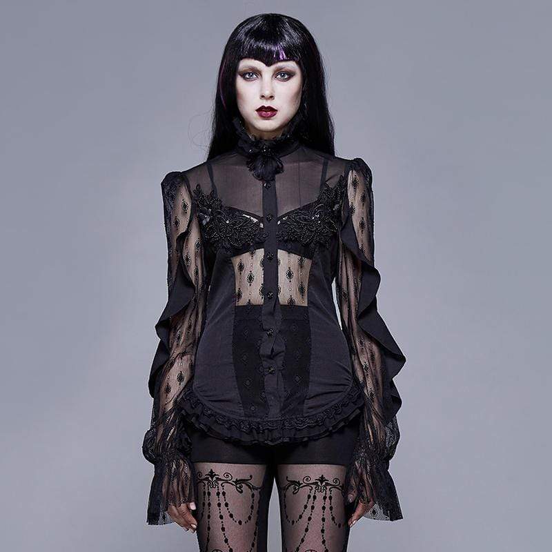 Women's Goth Floral Lace Sheer Shirt