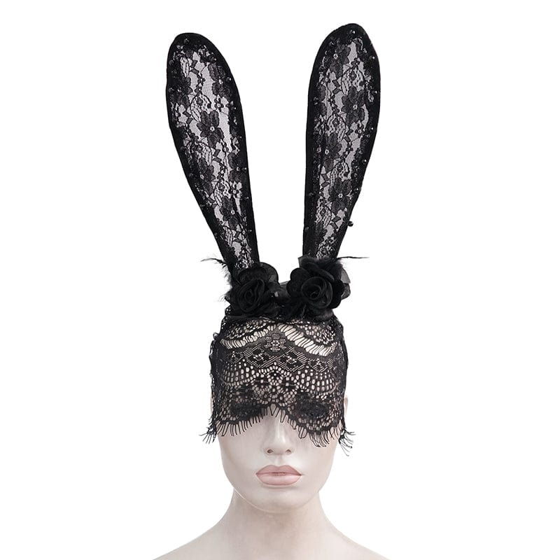 EVA LADY Women's Gothic Bunny Ears Floral Lace Headband
