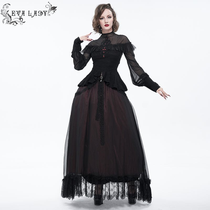 EVA LADY Women's Gothic Cape Sleeved Lace Ruffles Shirt